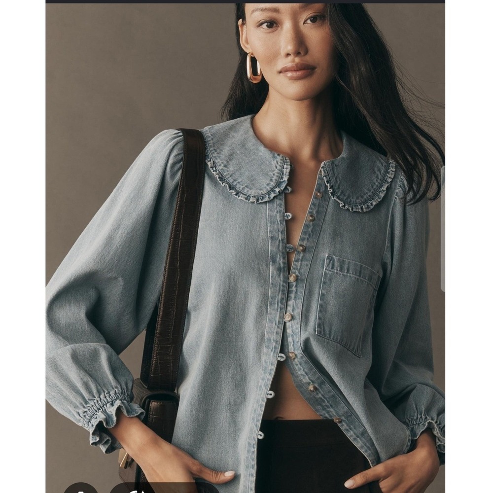 Anthropologie Pilcro The Keira Collared Denim Button Front Shirt Blue Small